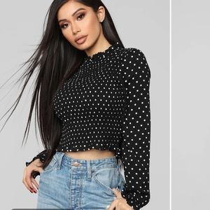 Black polka dot blouse
